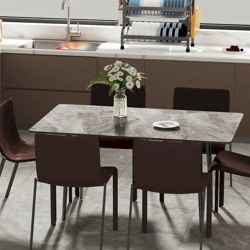Modern Dining Table with Metal Frame Sintered Stone Top Kitchen Table