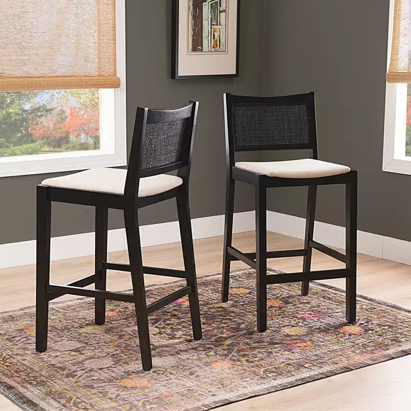 Powell Set of 2 Bessie Cane Barstools Black