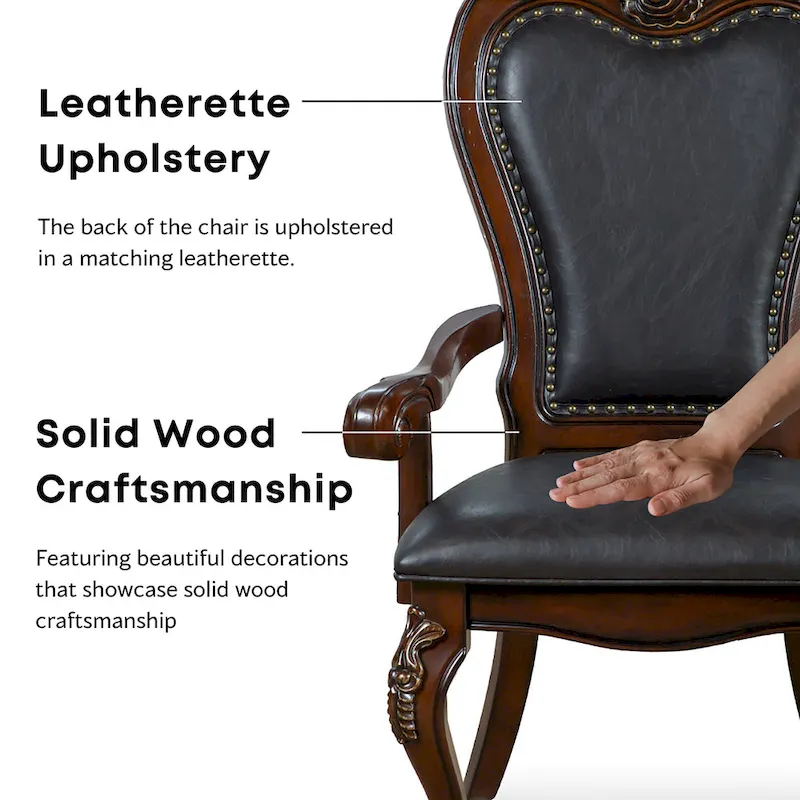 Furniture of America Eugene Traditional Solid Wood Dining Arm Chairs with Nailhead Trim and Cabriole Legs (Set of 2)