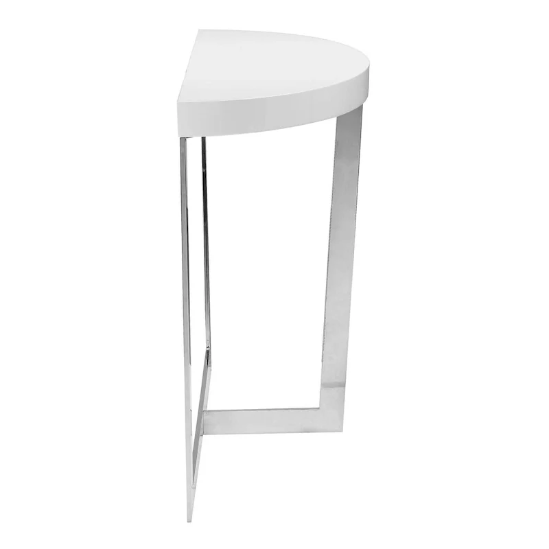 Tini 55 Inch Console Table, Oval Top, Chrome Frame, Sleek White Finish