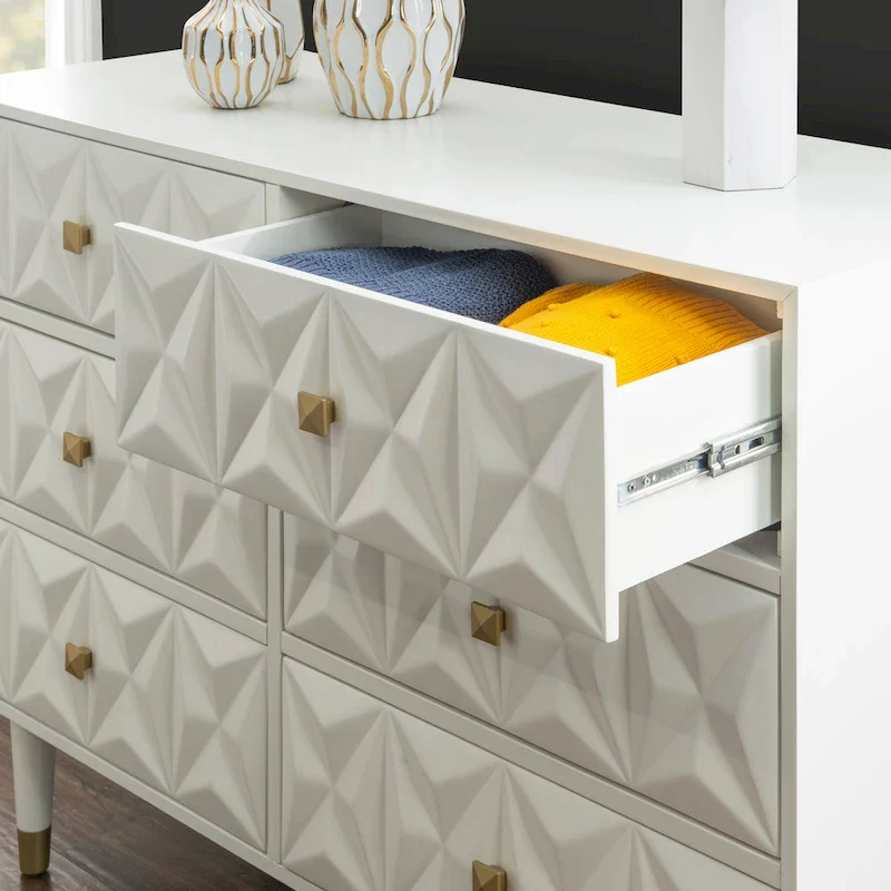 White / Black / Grey 6-Drawer Geometric Dresser