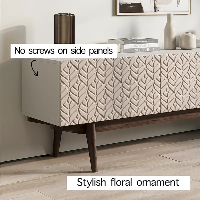 TV Stand Console Fits TV's up to 65 in. with Wood Legs in Mid Century Modern Scandinavian Design