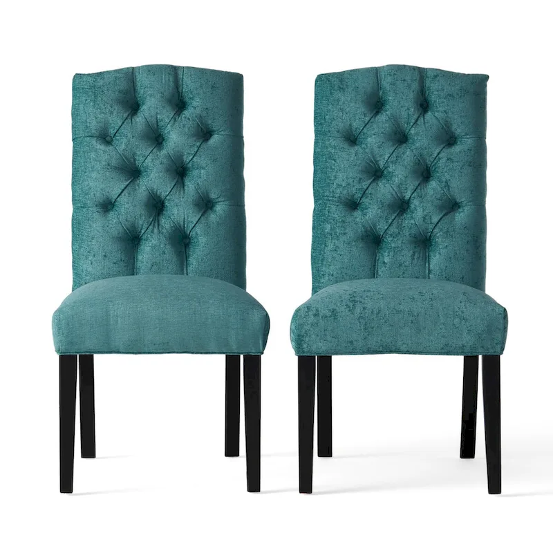 Set of 2 Fabric Upholstered Dining Chairs with Wood Legs