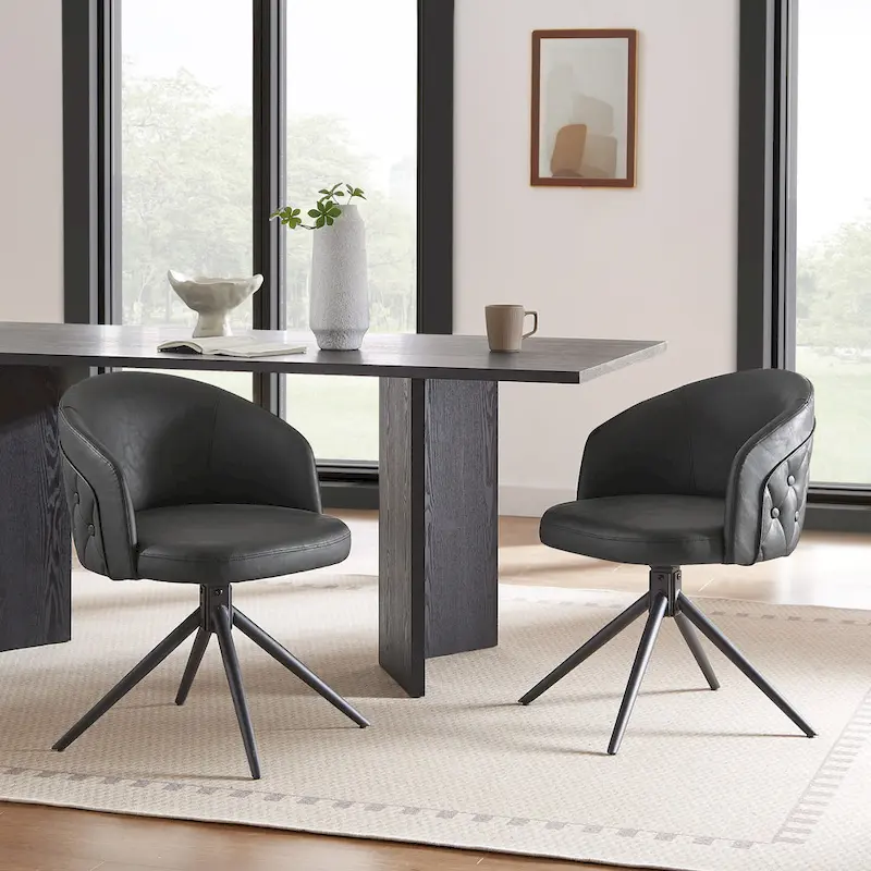 Faux Leather Button-Tufted Swivel Chair – Black / Brown, Single or Set of 2