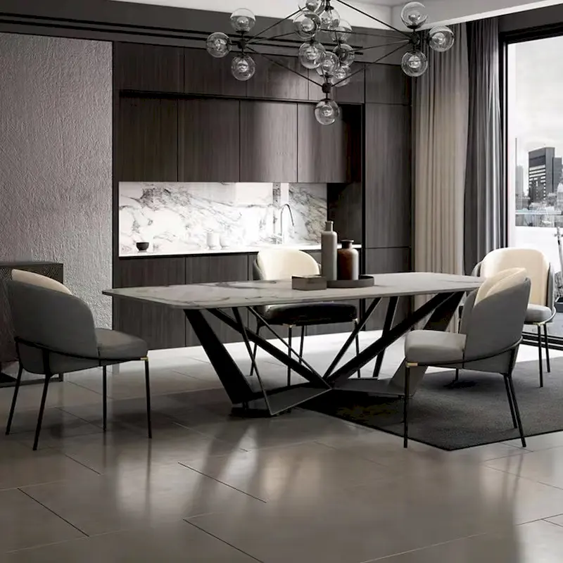 Modern Stylish Dining Table Rectangle White Sintered Stone Top