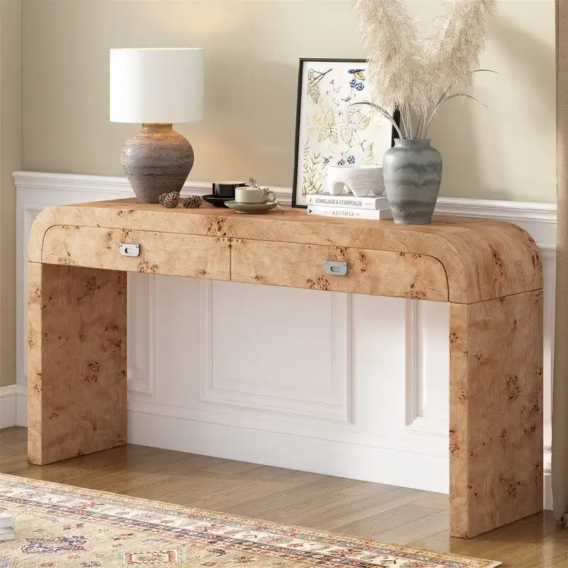 Retro Style Console Table with 2 Storage Drawers, Modern Entryway Table Sofa Table with Sleek Minimalist Legs for Living Room