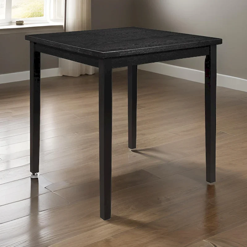 36 Inch Counter Height Table, 4 Seater Square Top, Black Solid Wood