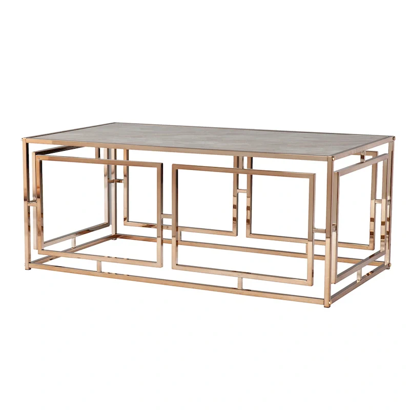 Rectangular Geometric Faux Marble Coffee Table