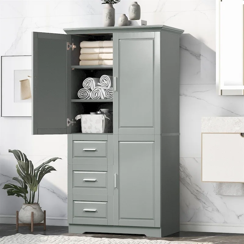 Tall Wide Storage Cabinet with Doors | Adjustable Shelves, Freestanding, Living Room & Bedroom