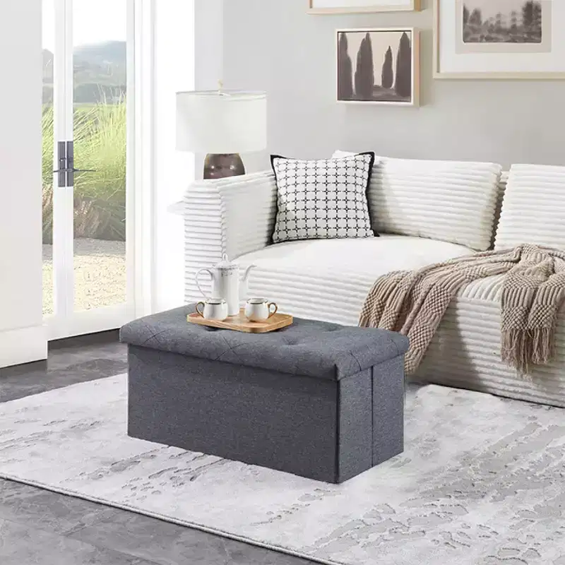 Okak Foldable End Of Bed Bench with Ample Storage, Storage Ottoman with Thick Cushion Seat, Foot Stools Ottoman for Bedroom, Living Room