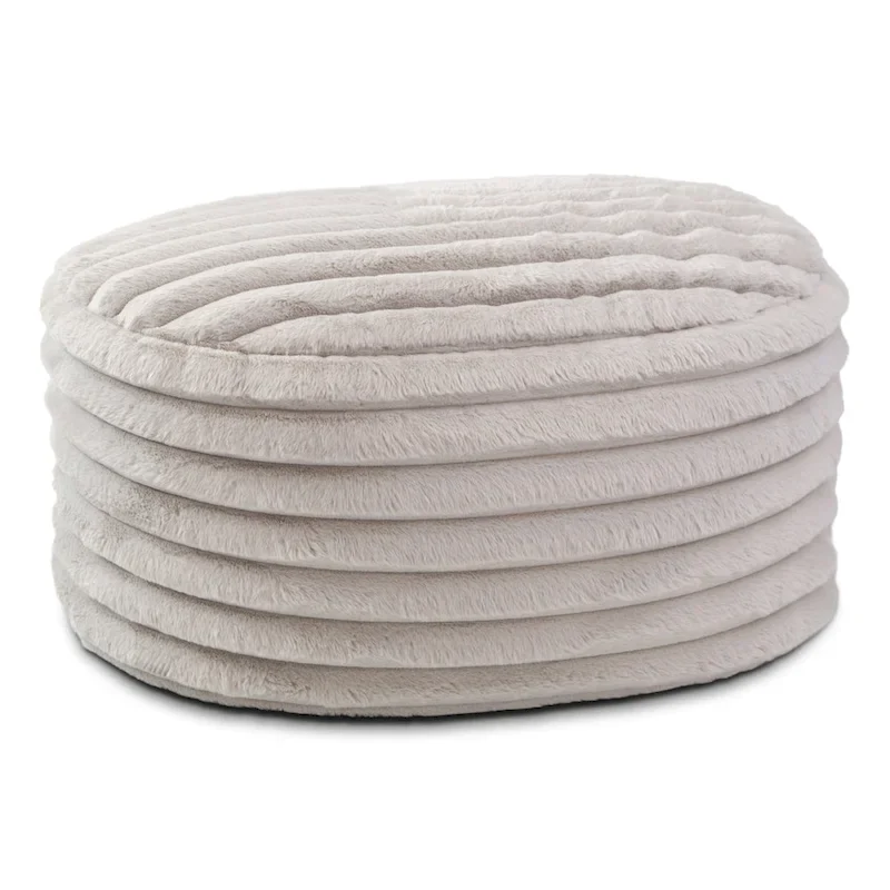 Large Faux Fur Ribbed Plush Pouf Ottoman - 35 - Gray