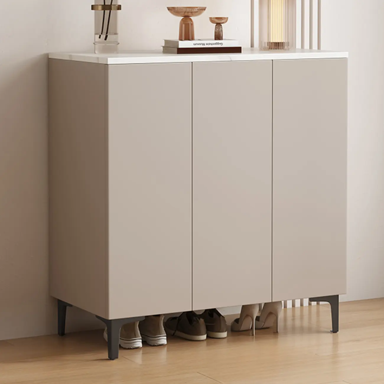 5-Tier Compact Modern Off-White Entryway Shoe Cabinet