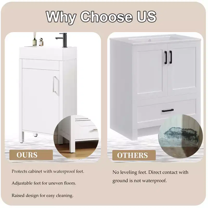 Space-Saving Modern Bathroom Vanity with basin - 16 Inch Freestanding Wooden Cabinet, Metal Handle, Farmhouse Style, Easy Assembly