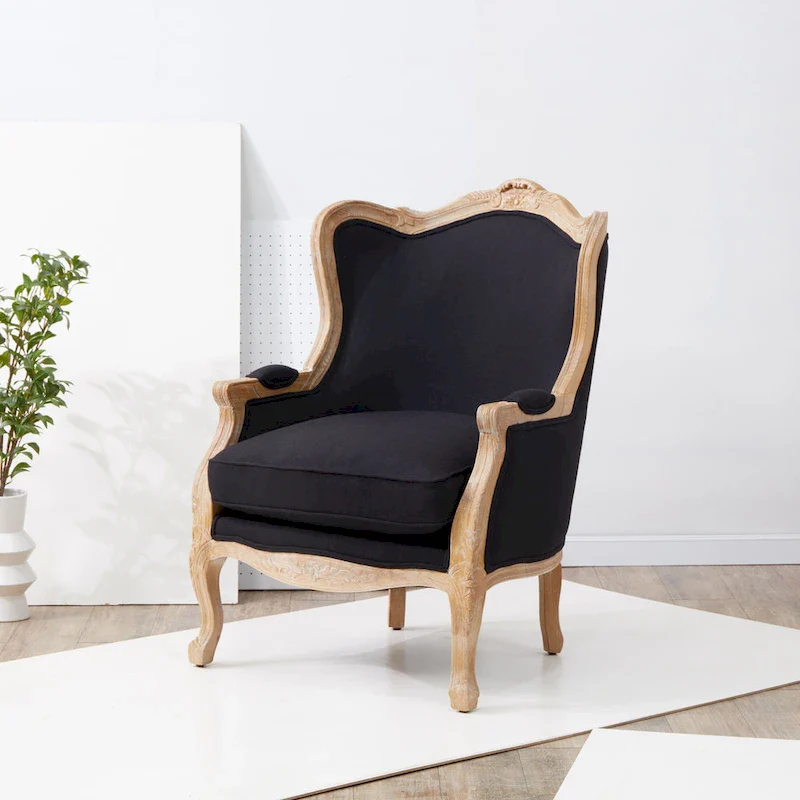 SAFAVIEH Couture Kali Oak Natural Linen Wing Chair - 34Wx34Dx40H