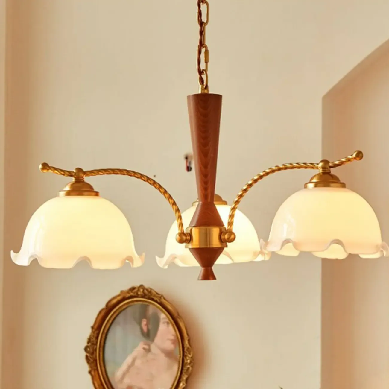 Modern White Dome Chandelier with Adjustable Length