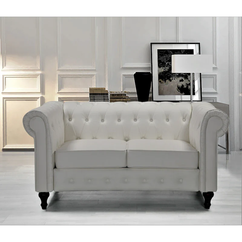 Cream White / Black / Grey / Brown / Dark Blue Velvet Chesterfield Loveseat – 2-Seater