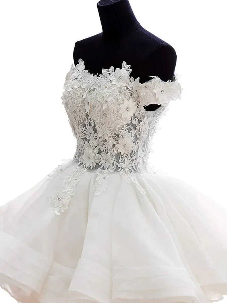 A-Line Lace Organza Appliqued Off-the Shoulder Prom Dress