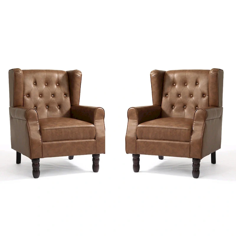 Set of 2 Vegan Leather Upholstered Button Tufted Accent Chair