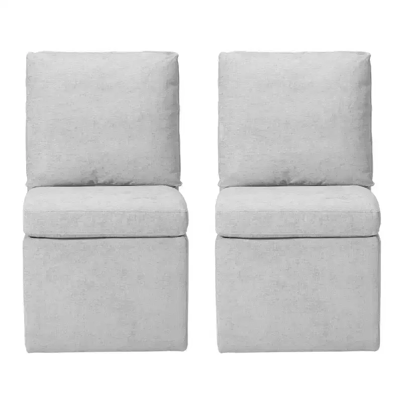 WestinTrends Soho Modern Upholstered Chenille Armless Dining Chairs With Casters (Set of 2), Light Gray