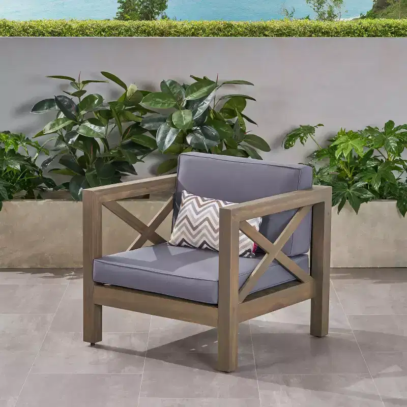 Okak Farmhouse Outdoor Chair with Cushions, Patio Chair with Sturdy Wooden Frame, Porch Chairs for Backyard, Garden, Pool Side