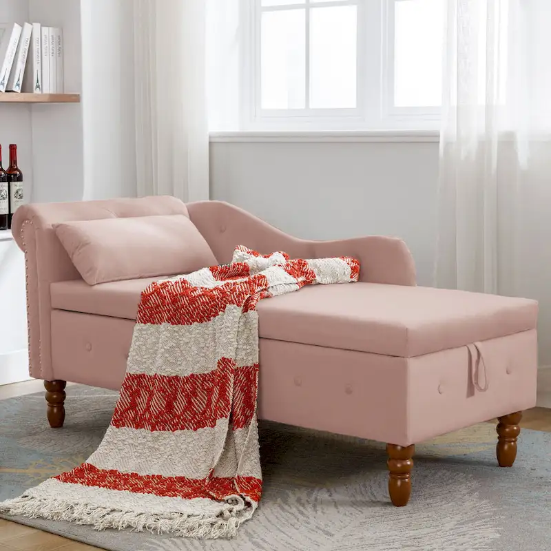 Pink Velvet Button Tufted Chaise Lounge - Single Seater