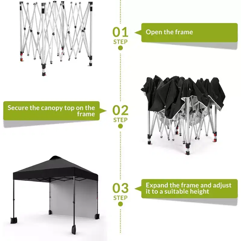 10x10 FT Pop Up Canopy, Ventilated Wind Tunnel Design, 1 Sidewall Included, Adjustable Portable Shelter for Parties, Camping, Outdoor Activities