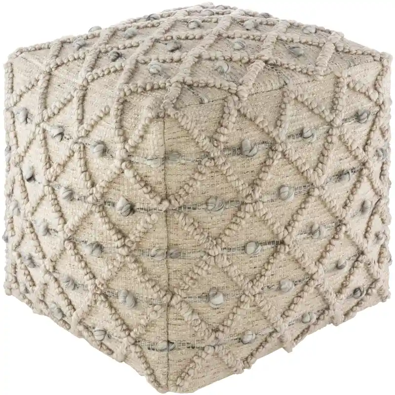 Light Gray Hand-Woven Round Pouf – 1-Person Seating / Footrest