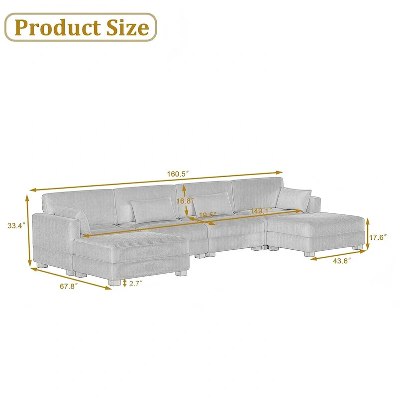 U Shaped Couch Sectional Sofa with Ottoman