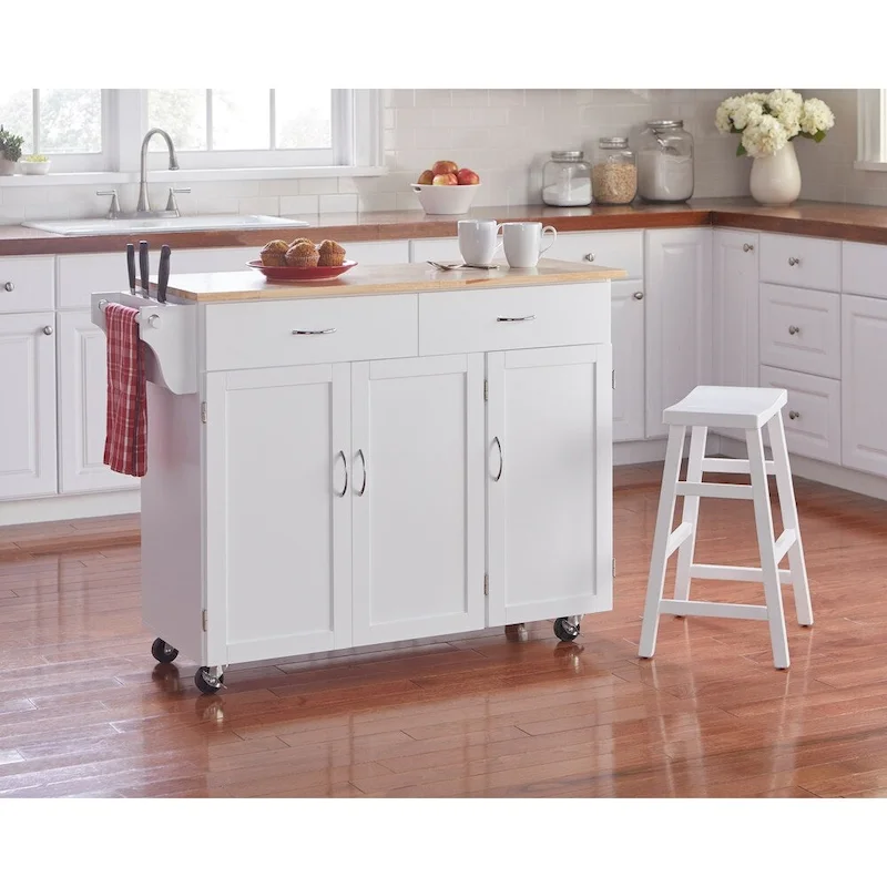 Rolling Kitchen Cart with Wood Top