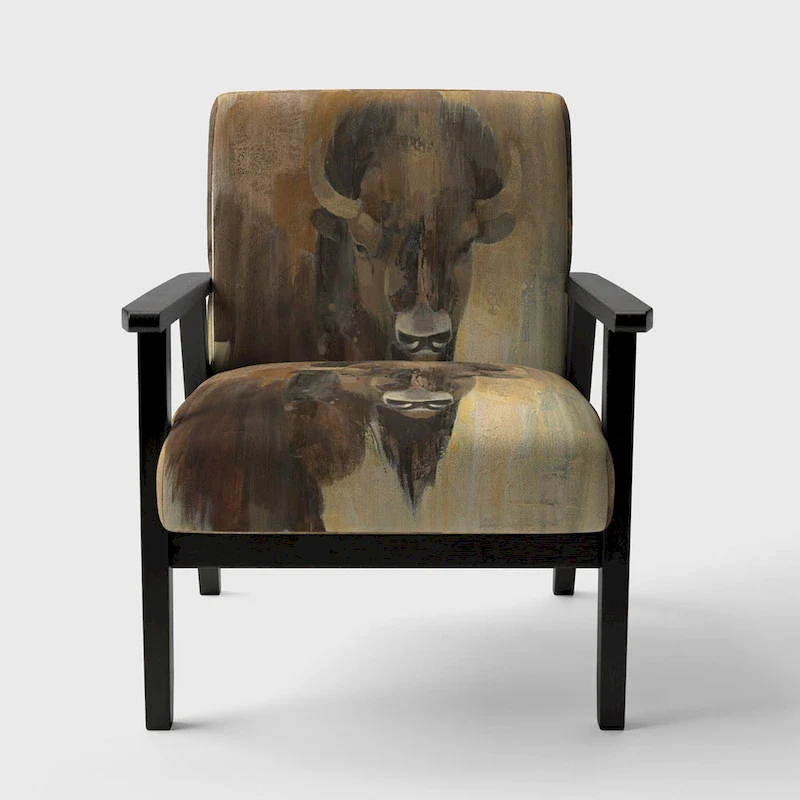 Designart Into The Wild Gold Buffalo Upholstered Modern Farmhouse Accent Chair - Arm Chair