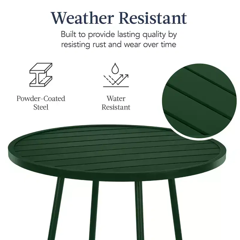 Best Choice Products 3-Piece Steel Patio Bar Height Round Bistro Set w/ Backless Stools, Slatted Design