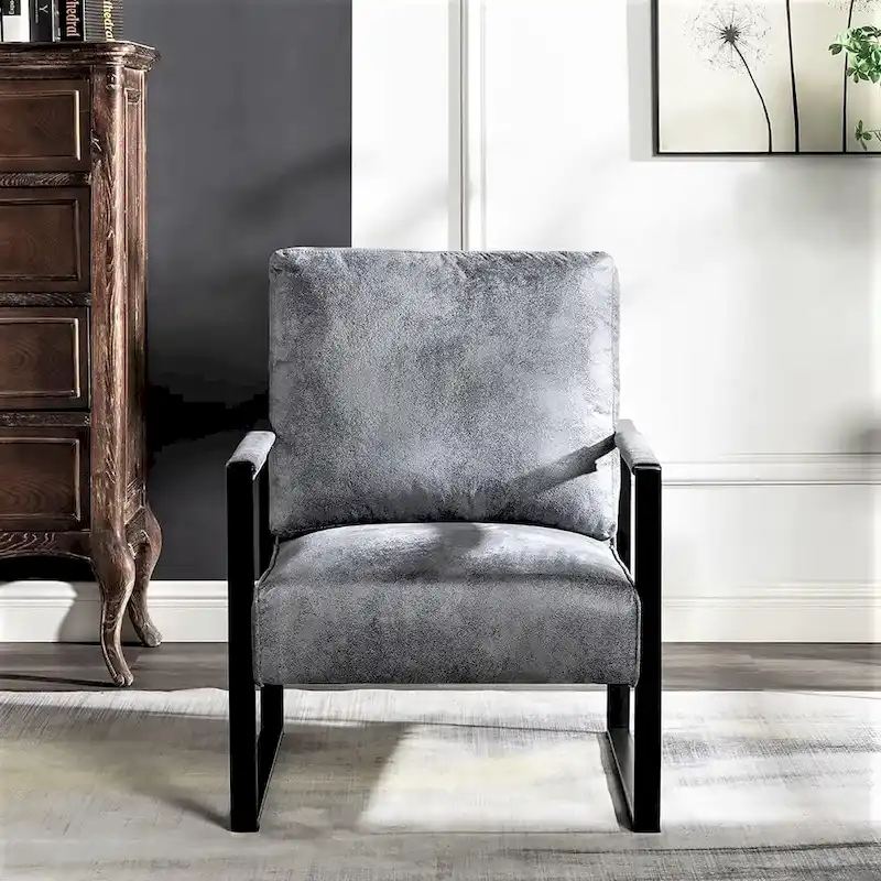 Microfiber Upholstery Metal Arms Chair