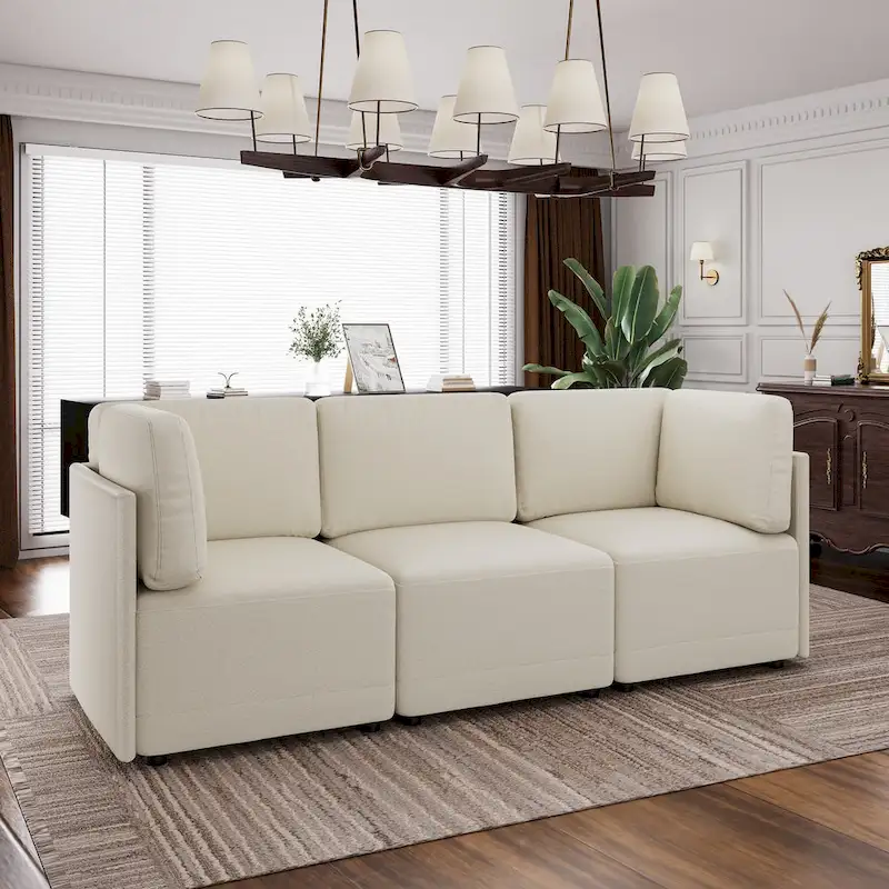 Modern Modular 3 Piece Reversible Sectional Linen Sofa Couch Optional in Free Combination