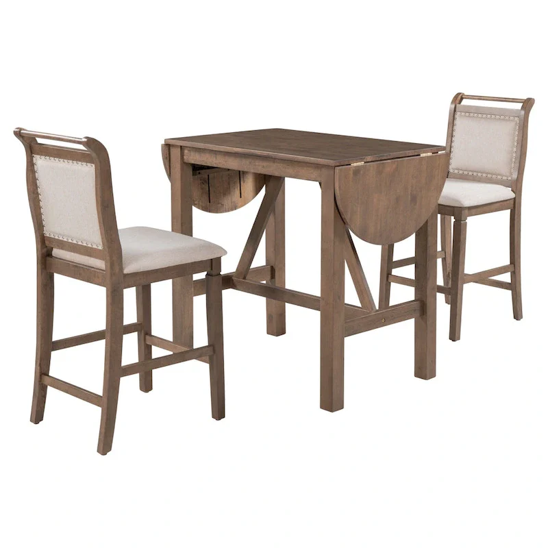 3-Piece Rustic Dining Set with Drop Leaf & 2 Chairs