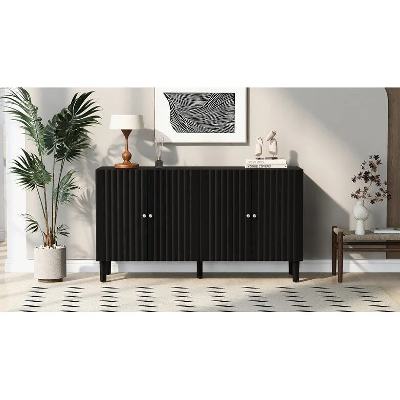 Navy Blue / Light Green / Black / White 4-Door Wavy Sideboard with Cylindrical Legs, 1-Piece