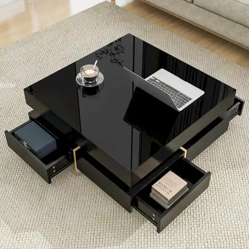 White High Gloss Coffee Table with 4 Drawers - 31.5