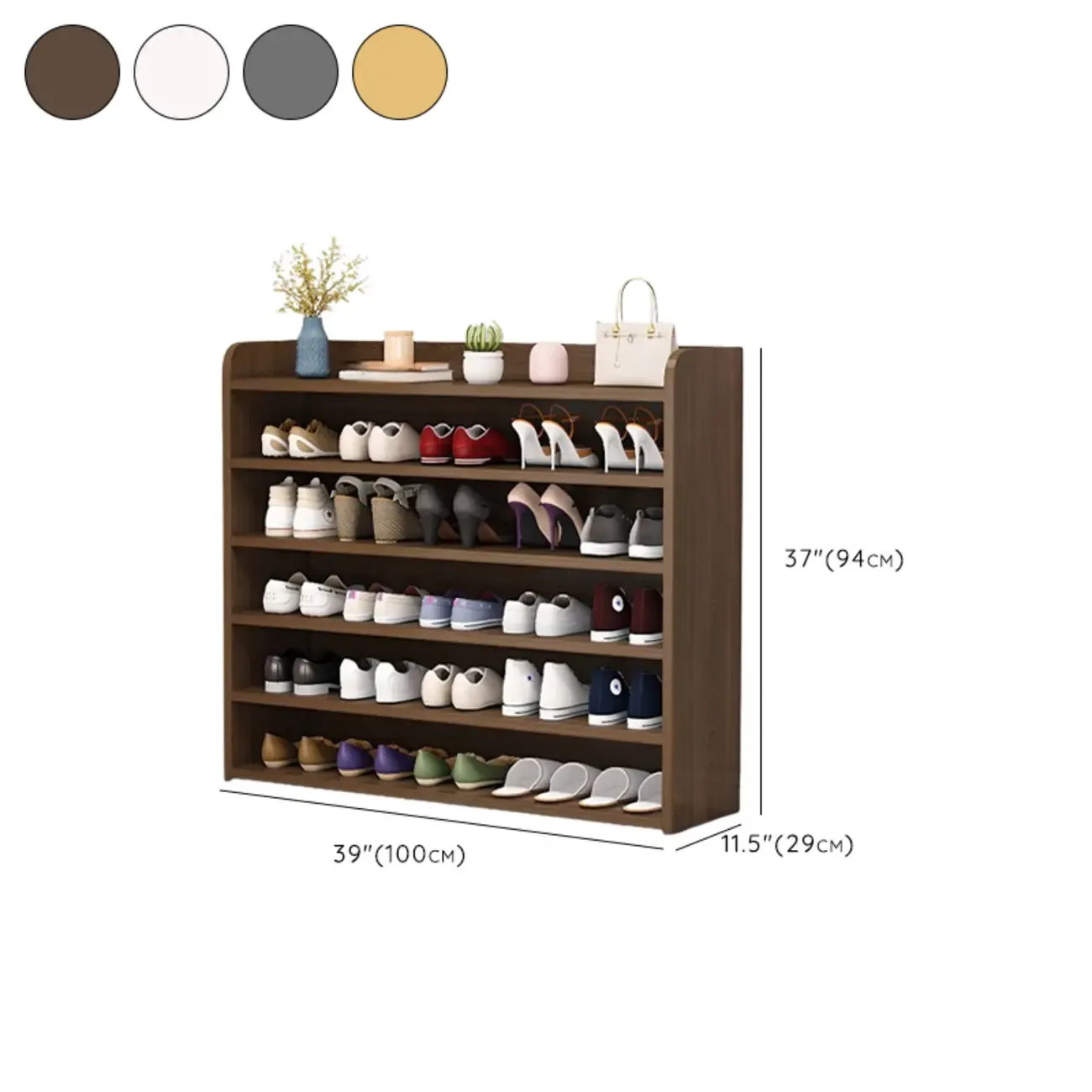 Vertical White Wooden Hallway 6-Tier Open Shoe Rack