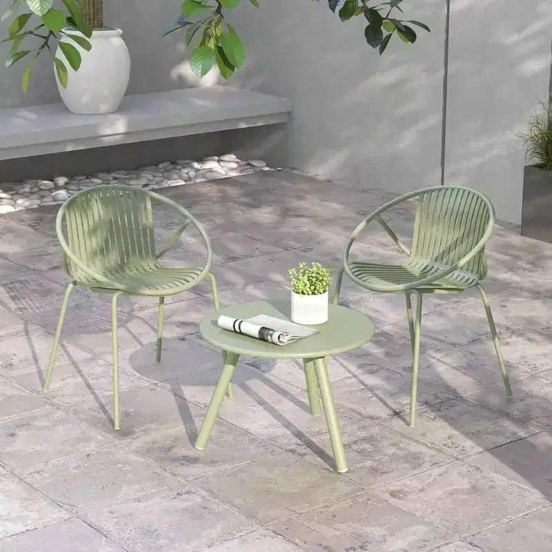 Costway 3 Pieces Bistro Set All Weather PP Patio Conversation Set with Round Coffee table Gray/Green