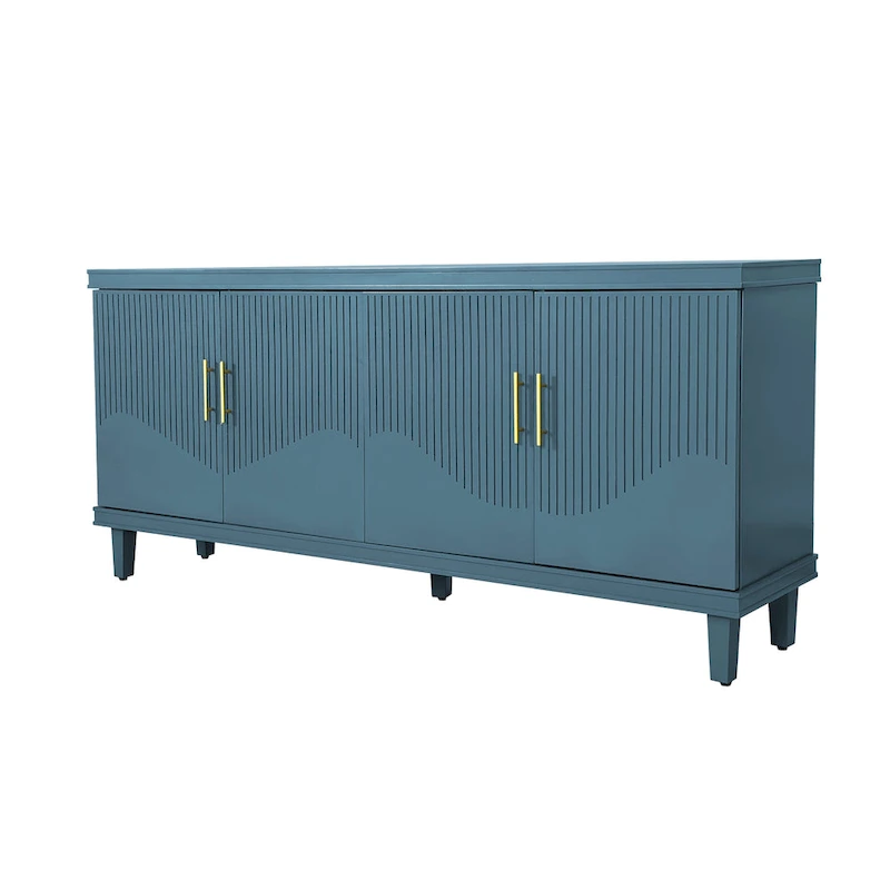 Modern 4-Door Cabinet with Adjustable Shelves and Sturdy Solid Wood Legs