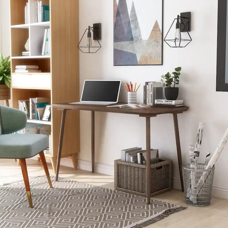 Walnut Oak / White Oak Contemporary Writing Desk for 1, Beveled Edge