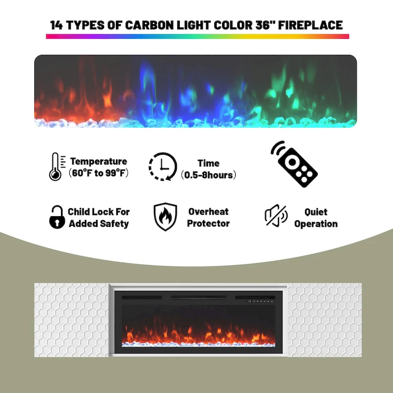 67 MDF Wall Mounted TV Stand with 36 Electric Fireplace