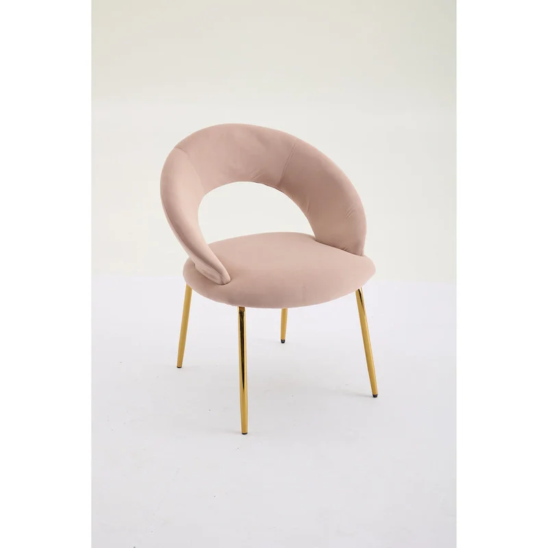 Velvet Dining Chair with Curved Backrest - Gold Legs - Single Seat