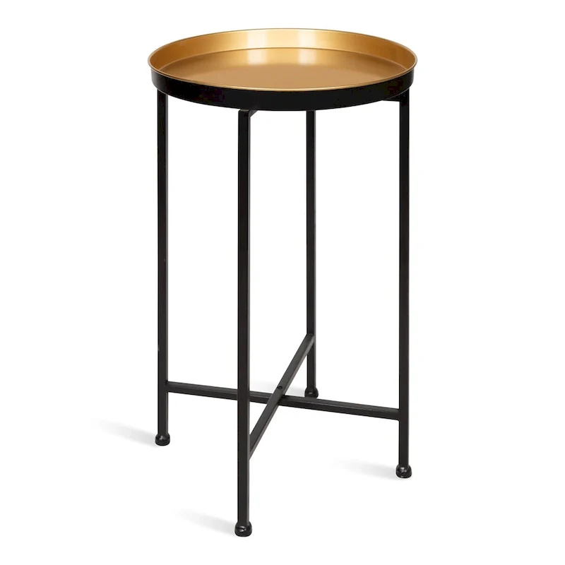Celia Round Metal Tray/ Foldable Accent Table - 14x14x25.75