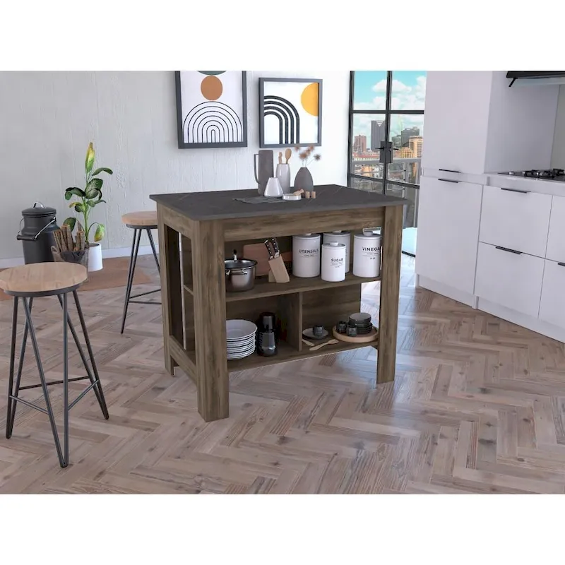 TUHOME Cala 3-Shelf Wooden Casual Kitchen Island