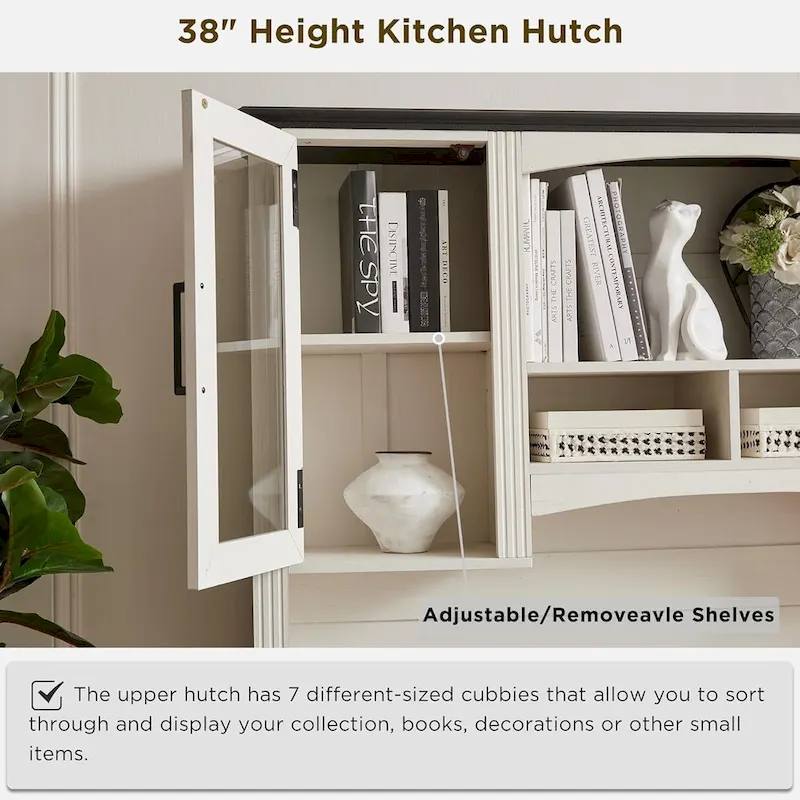 Farmhouse Computer Desk with Hutch,Office Desk with Charging Station