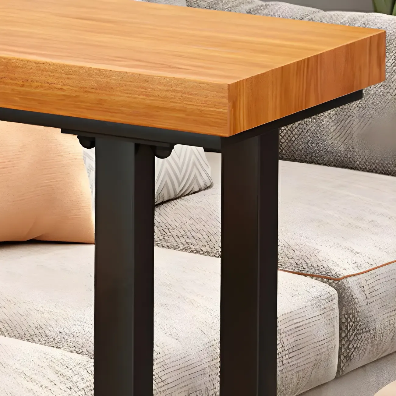 Modern L-Shape Natural Wood Metal Trestle Bar Tables