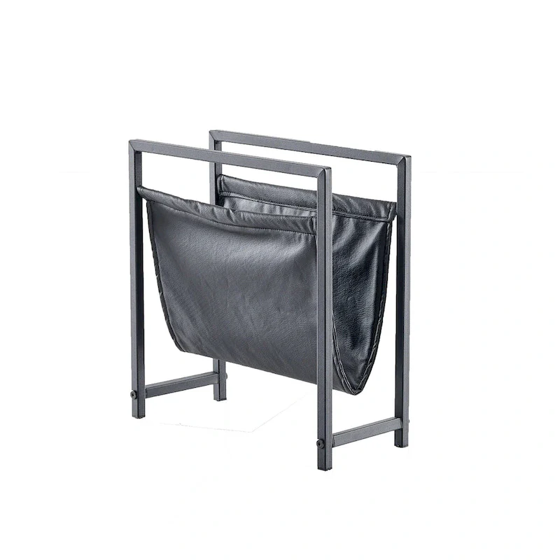 Freestanding Matte Metal Frame Leatherette Sling Magazine Holder