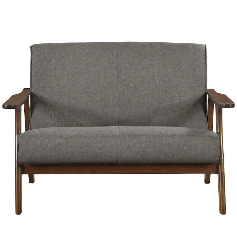 Mid-Century Modern Loveseat 2-Seater Sofa with Wooden Arms - Light Gray Linen Upholstery 46.69