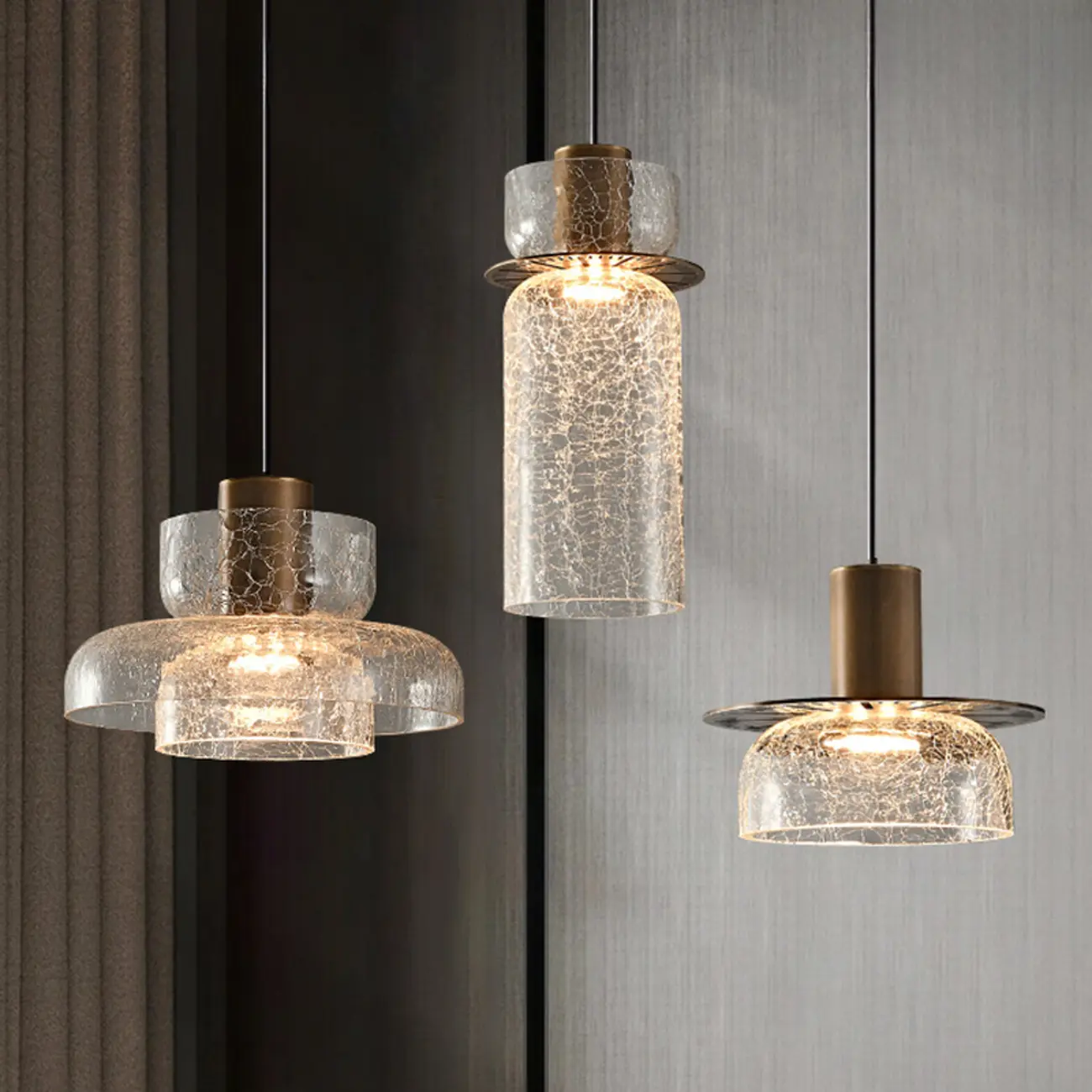 Modern Brass Metal Crackle Glass Warm LED Pendant Light