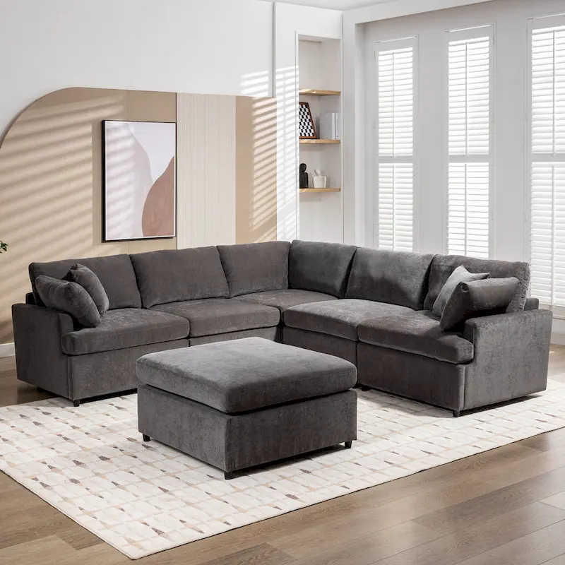100.4 Spacious U-Shape 6 Seater Sectional Sofa with Removable Ottomans and Pillow, Flexible Configuration
